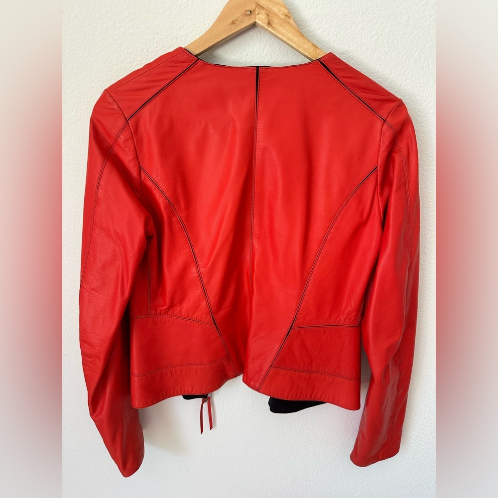 Genuine Leather Patchwork Jacket Red Size S - image 3